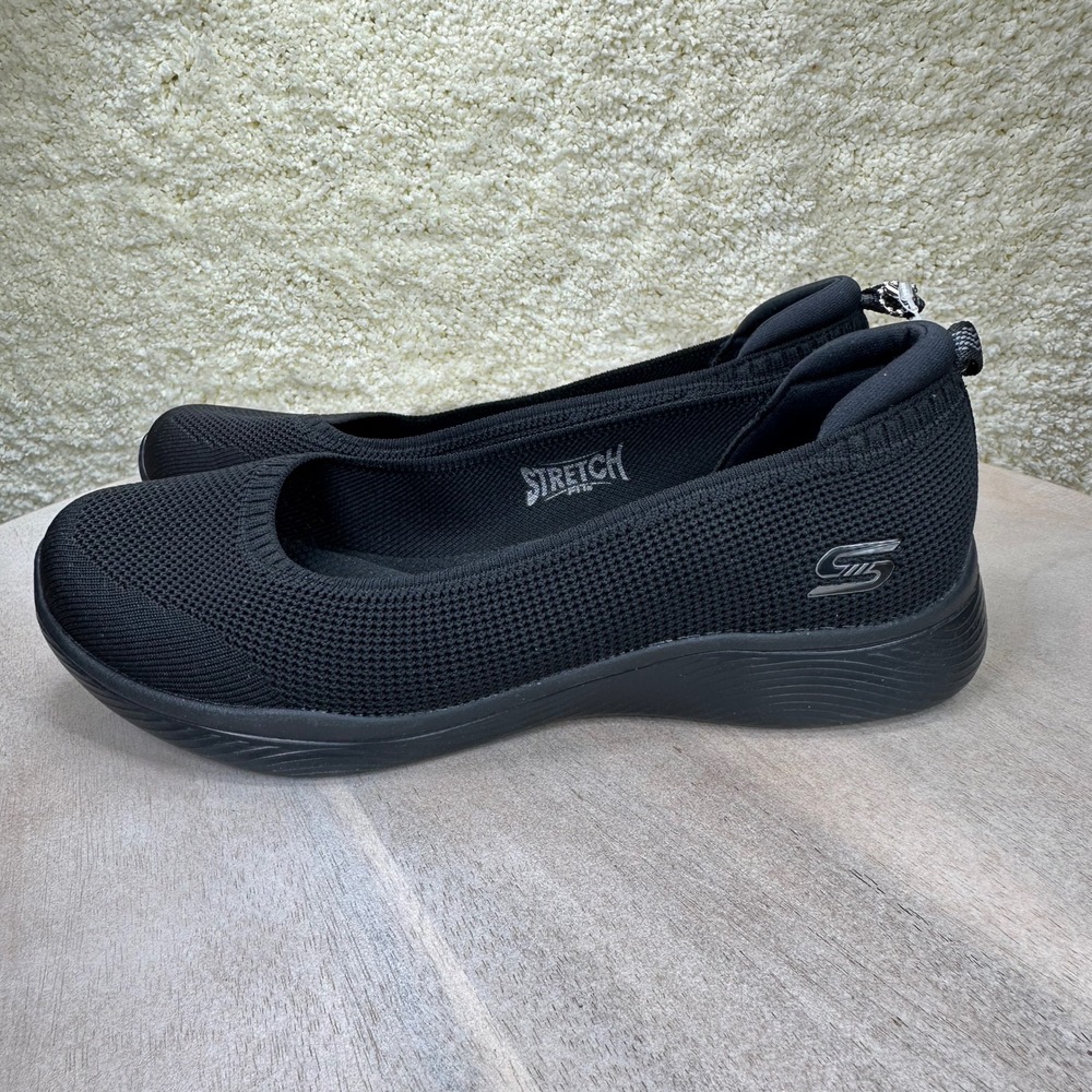 Skechers Stretch Fit Black Knit Slip On Flats 104134W Wide Fit Womens 8.5W - Picture 10 of 11